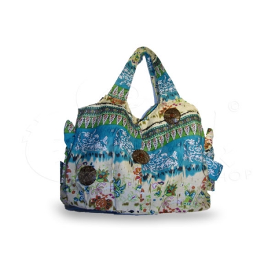 Borsa etnica in cotone con bottoni in cocco - Blu