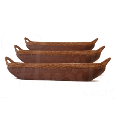 Set di tre svuota tasche in legno e corda 