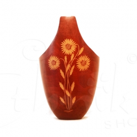 Vaso in legno di mango a cestino con intarsio a fiore