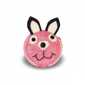 Porta monete in lana cotta forma coniglio rosa