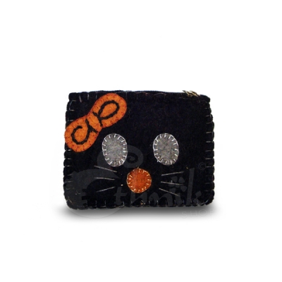 Porta monete in lana cotta rettangolare gatto