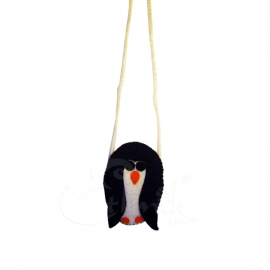 Borsina porta cellulare in lana cotta con pinguino